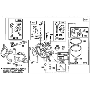 Carburetor Diagram and Parts List for 259700-259799 0102, 0104, 0117 Briggs and Stratton Engine